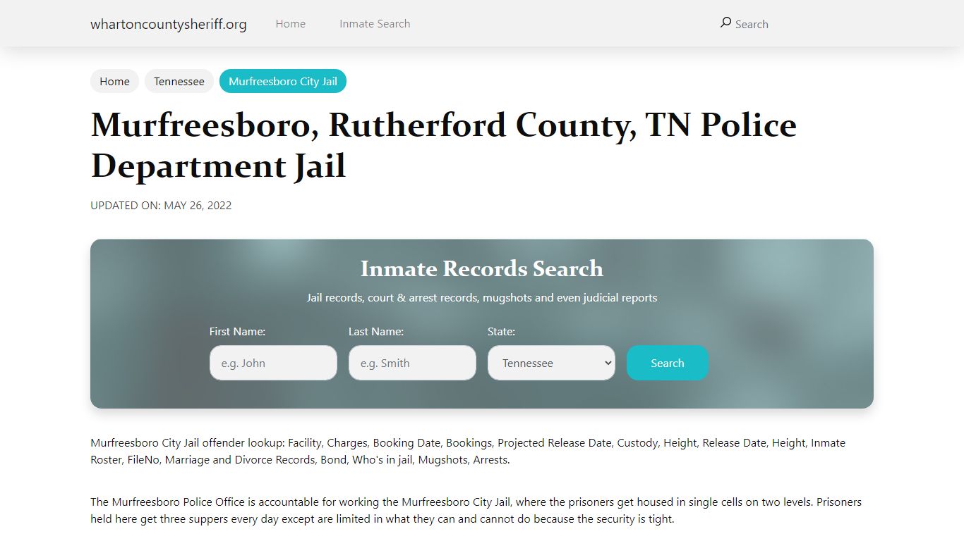 Murfreesboro, TN City Jail Inmates, Arrests